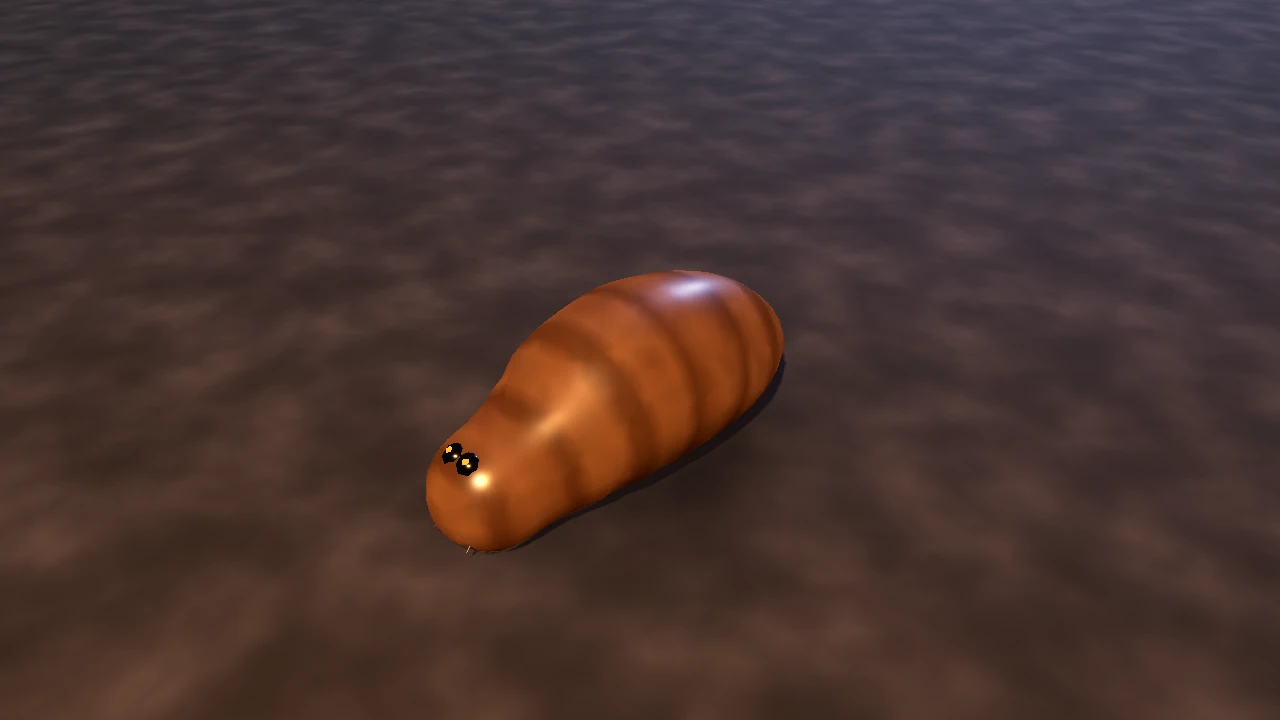 A fat pale grave maggot with ring-banded segments and small amber eyes, bouncing across the dungeon floor