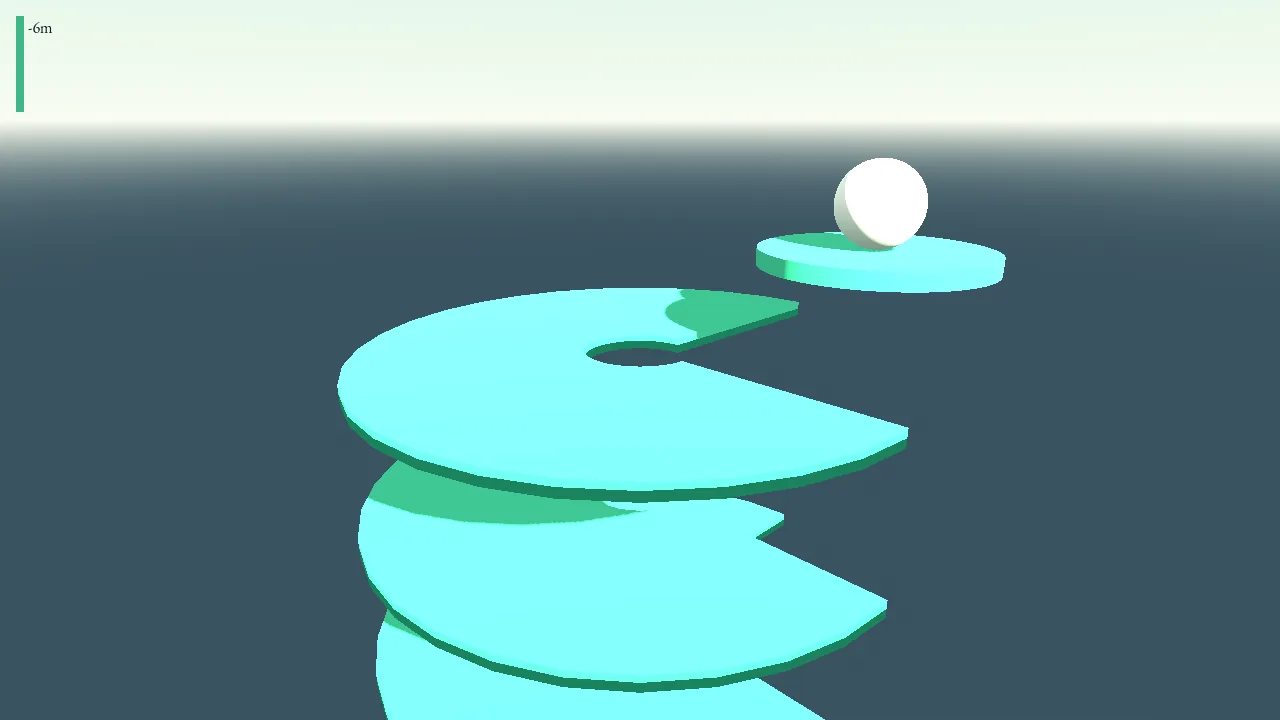 The Helix Drop ball hovering above a teal spiral tower, about to fall through the gap