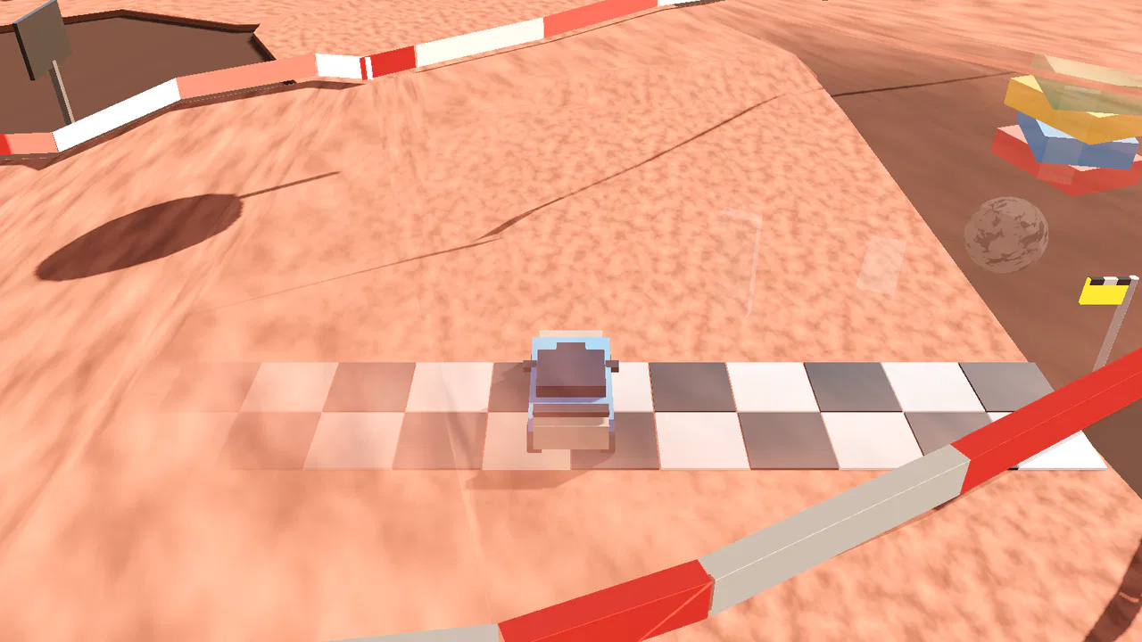 A toy car driving under a raised road deck that has gone partly transparent in a soft circle directly above the car.