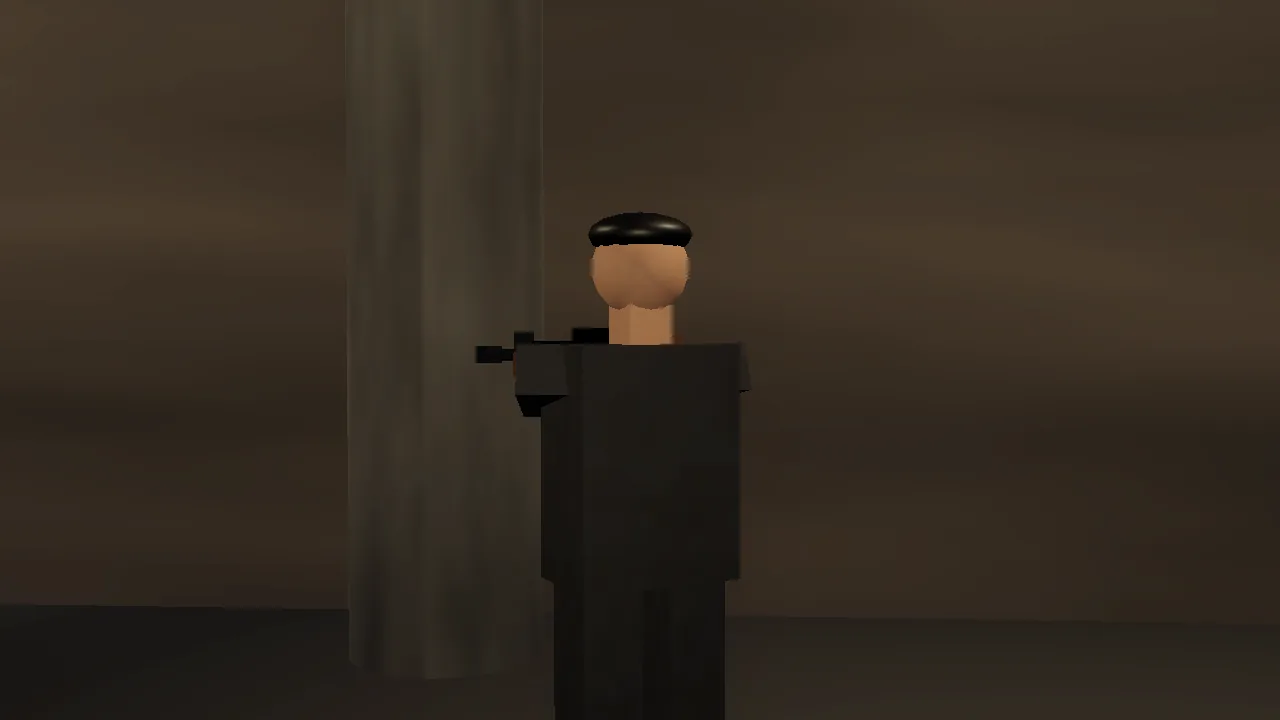A guard up close, showing the low-poly build and flat, untextured skin