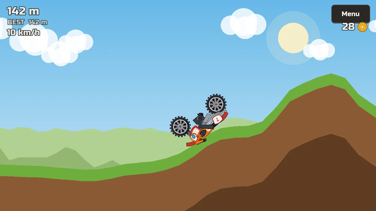 The dirt bike rearing up and launching over the crest of a hill on the trail