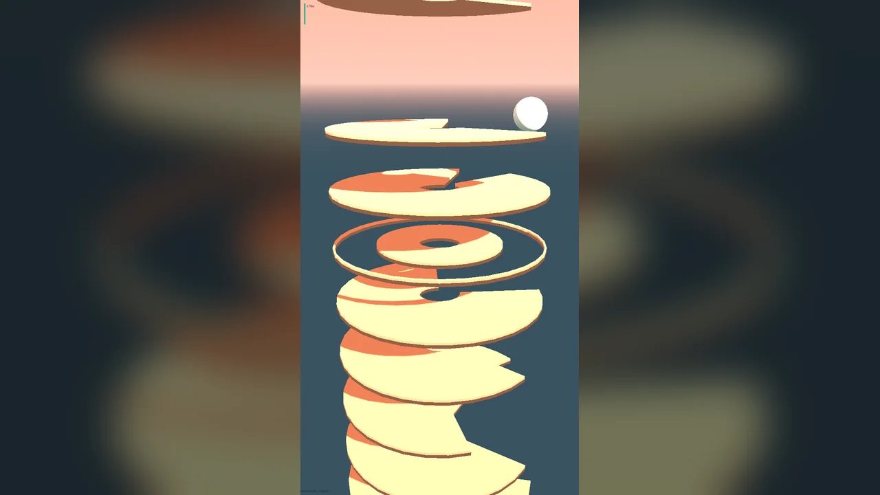 Helix Drop tower rendered in warm coral and cream, the ball poised above a gap in the spinning discs