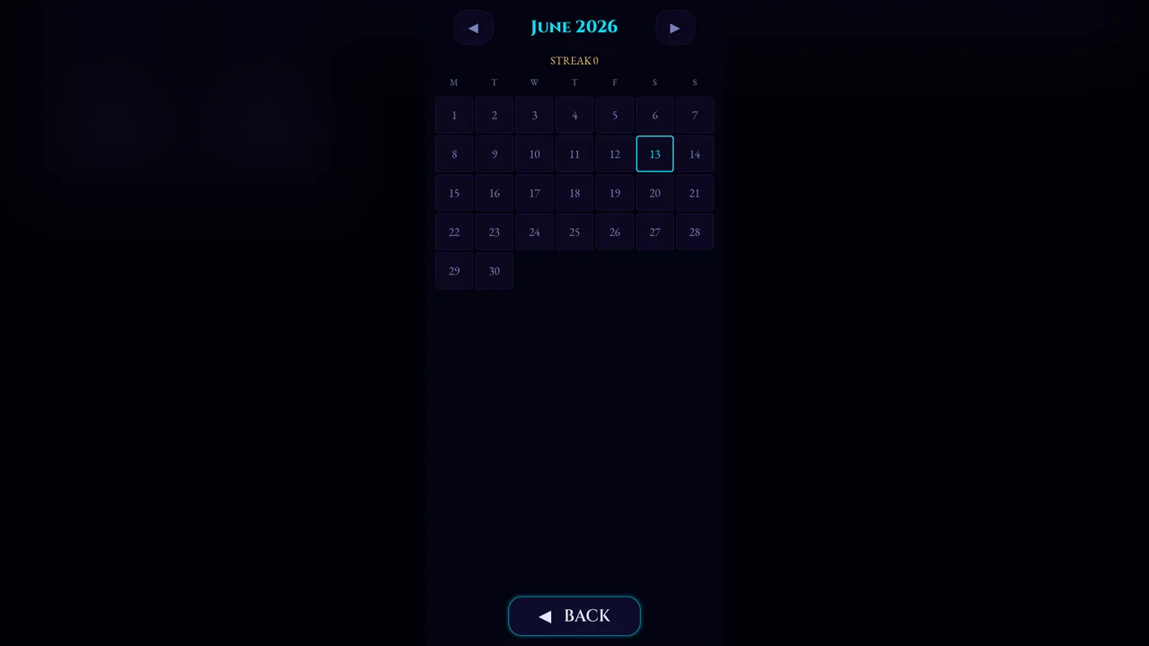 Mimic daily calendar for June 2026 with today's date highlighted and a streak counter