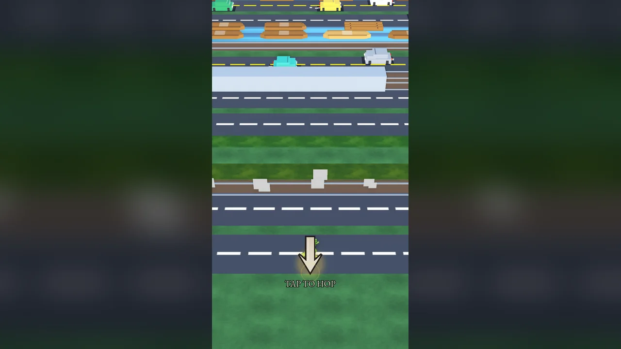Road Hopper in a later biome with stacked rows of roads and rivers to hop across