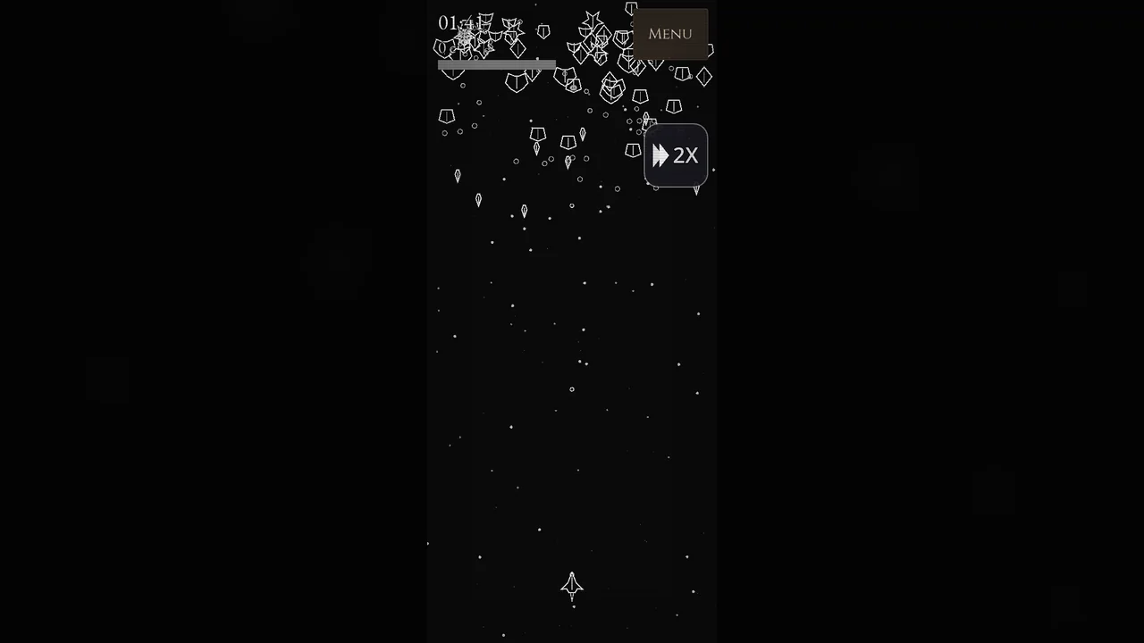 Space Type 2 before upgrades: a bare black-and-white space shooter with white wireframe enemies and ship