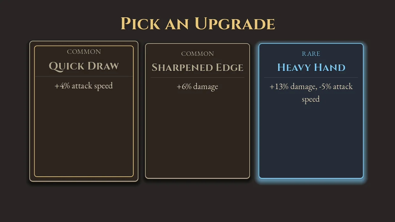 The Pick an Upgrade card screen offering a Lucky Strike upgrade during a fight against a large enemy